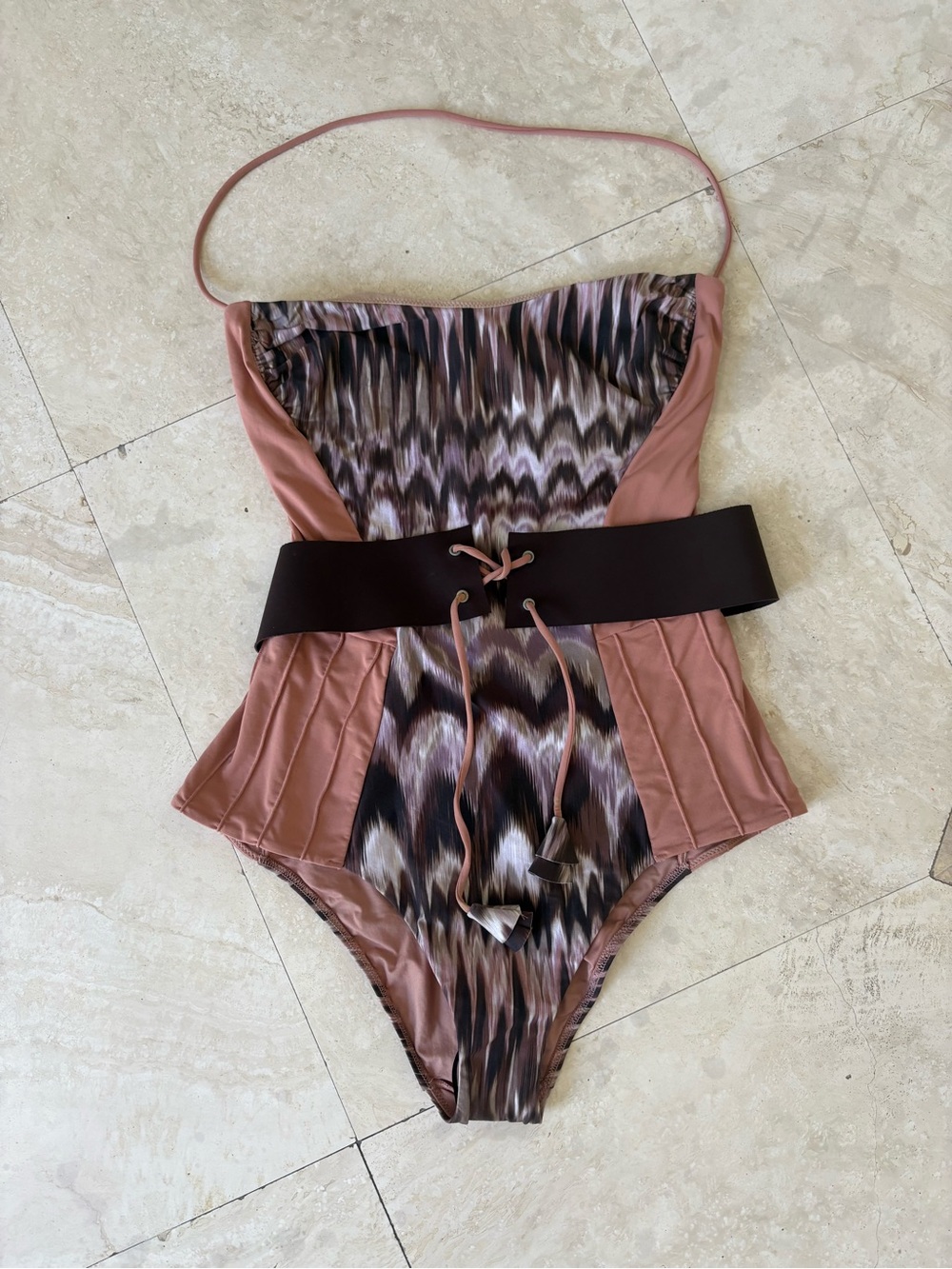 La Perla New detachable strap  One-Piece Swimsuit with Belt Multicolor Print